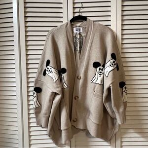 Small Shop After All Women's Oversized Ghost Mickey Beige Cardigan